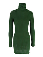 Robe Courte Moulante — Maille Côtelée Col Roulé & Manches Longues - Bootiky