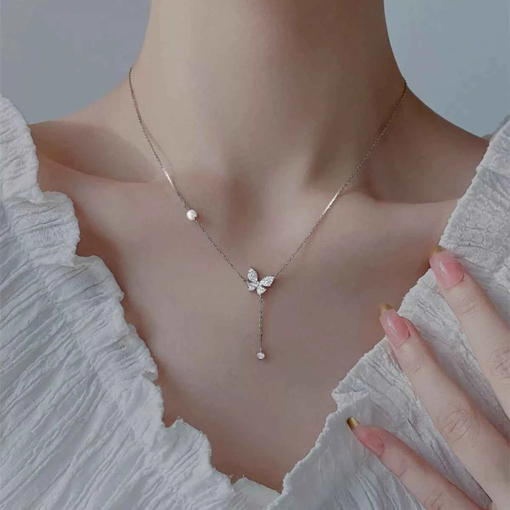 Collier Vol d'Orphée Pendentif Papillon & Zircons – Argent 925, Écrin Inclus - Bootiky