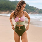 Maillot de Bain 1 Pièce — Color Block, Décolleté Cœur & Froncé - Bootiky