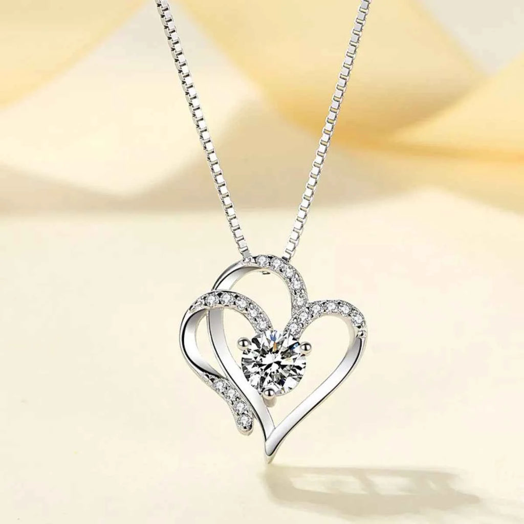 Collier Écrin d'Amour Pendentif Cœur & Zircons – Argent 925, Argent ou Or Rose, Écrin Inclus - Bootiky