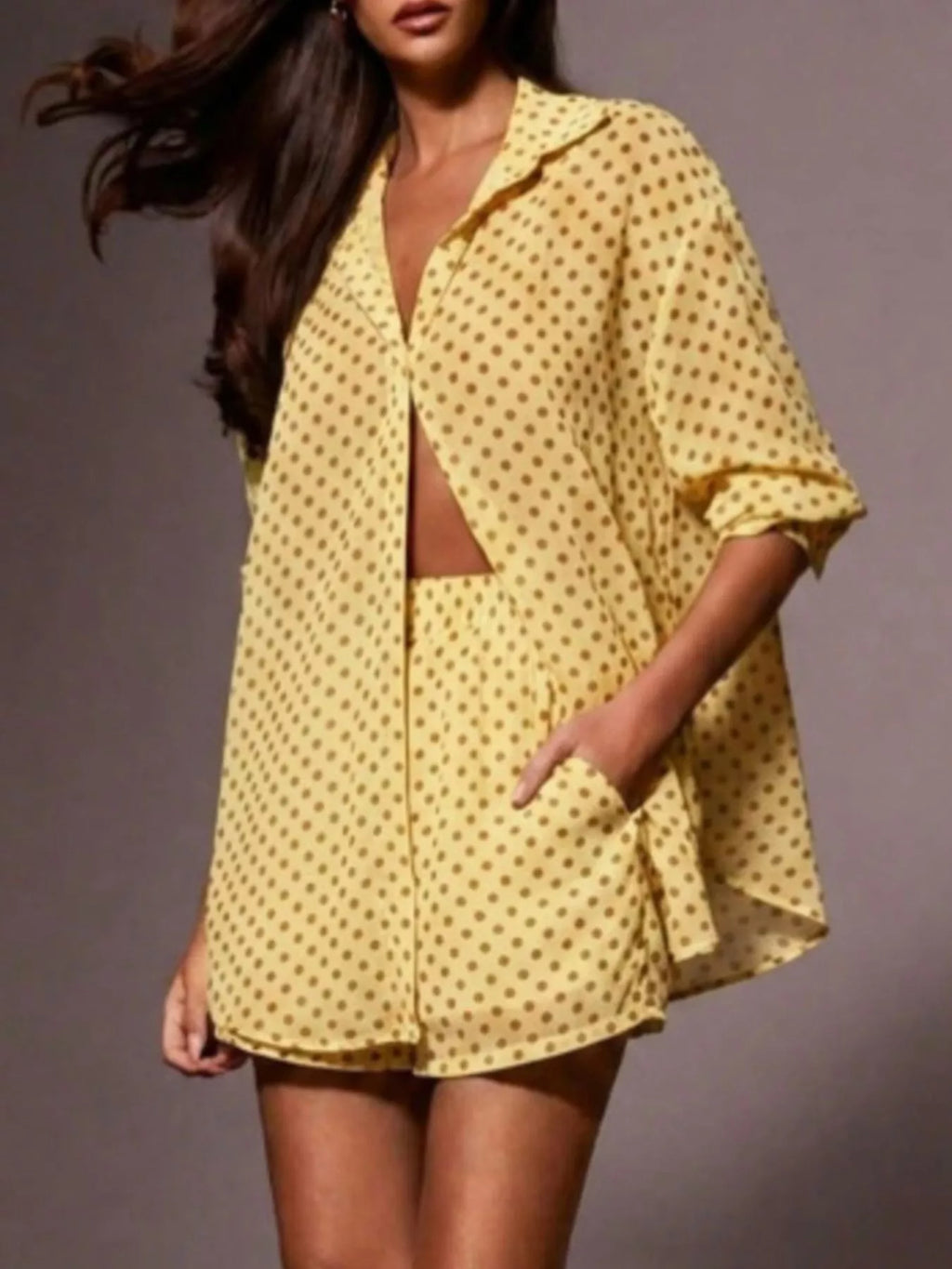 Ensemble chemise boutonnée à pois & short femme – 4 coloris - Bootiky
