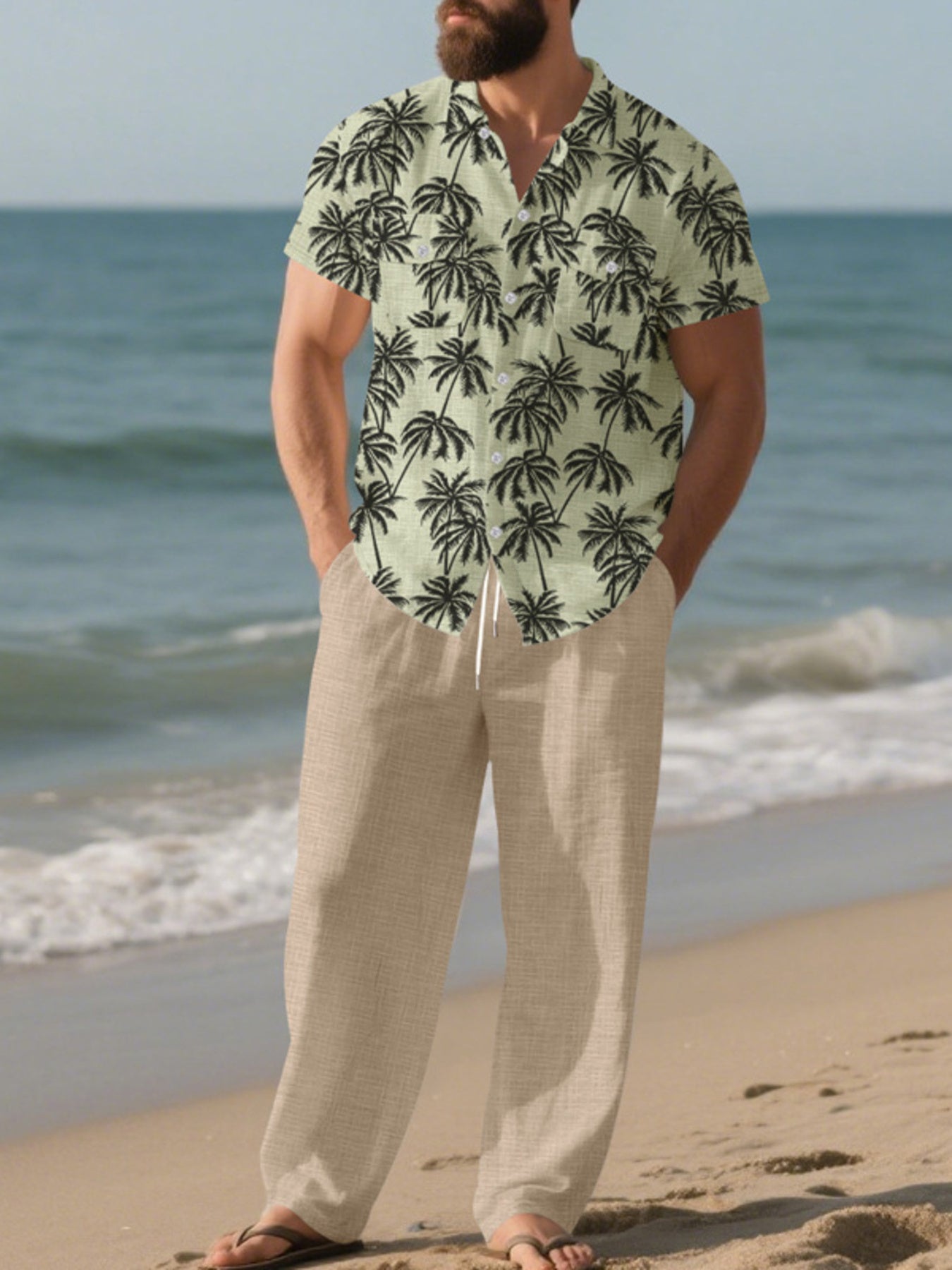Ensemble d'Été Fluide Oasis – Chemise Palmiers & Pantalon Large Homme, S à 3XL - Bootiky