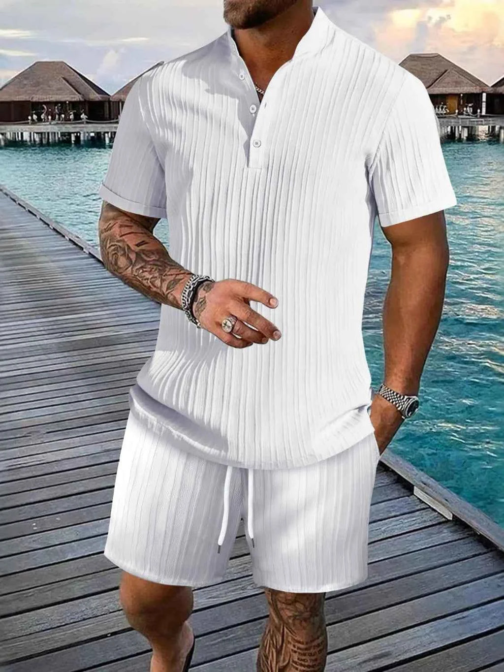 Ensemble Homme 2 Pièces — Haut Boutons Manches Courtes & Short - Bootiky