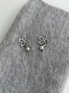 Boucles d'Oreilles Pendantes Fleur & Perles — Argent 925 - Bootiky