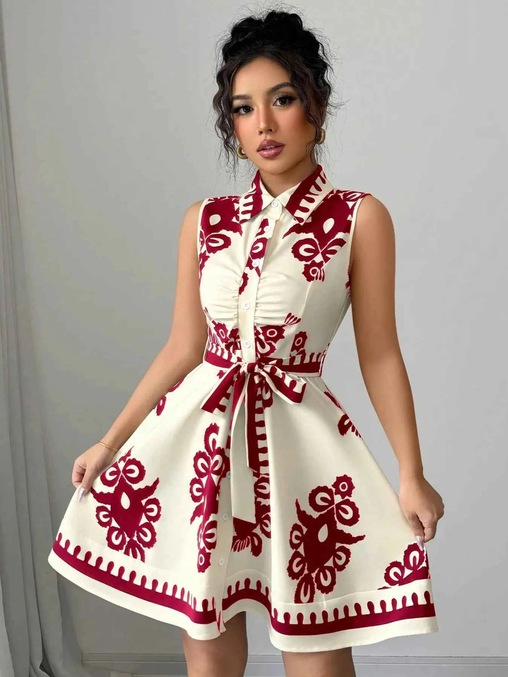 Robe d'Été Froncée Escale Sans Manches – Ceinture à Nouer, S à 2XL - Bootiky