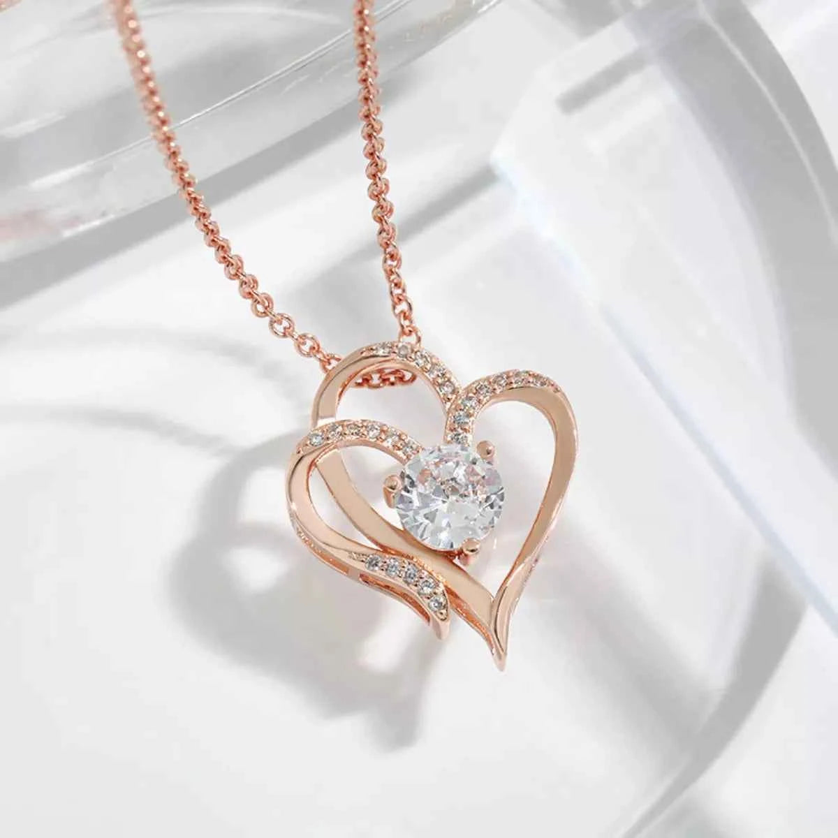 Collier Écrin d'Amour Pendentif Cœur & Zircons – Argent 925, Argent ou Or Rose, Écrin Inclus - Bootiky