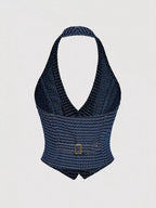 Ensemble deux pièces – Gilet halter en jean et pantalon wide-leg - Bootiky
