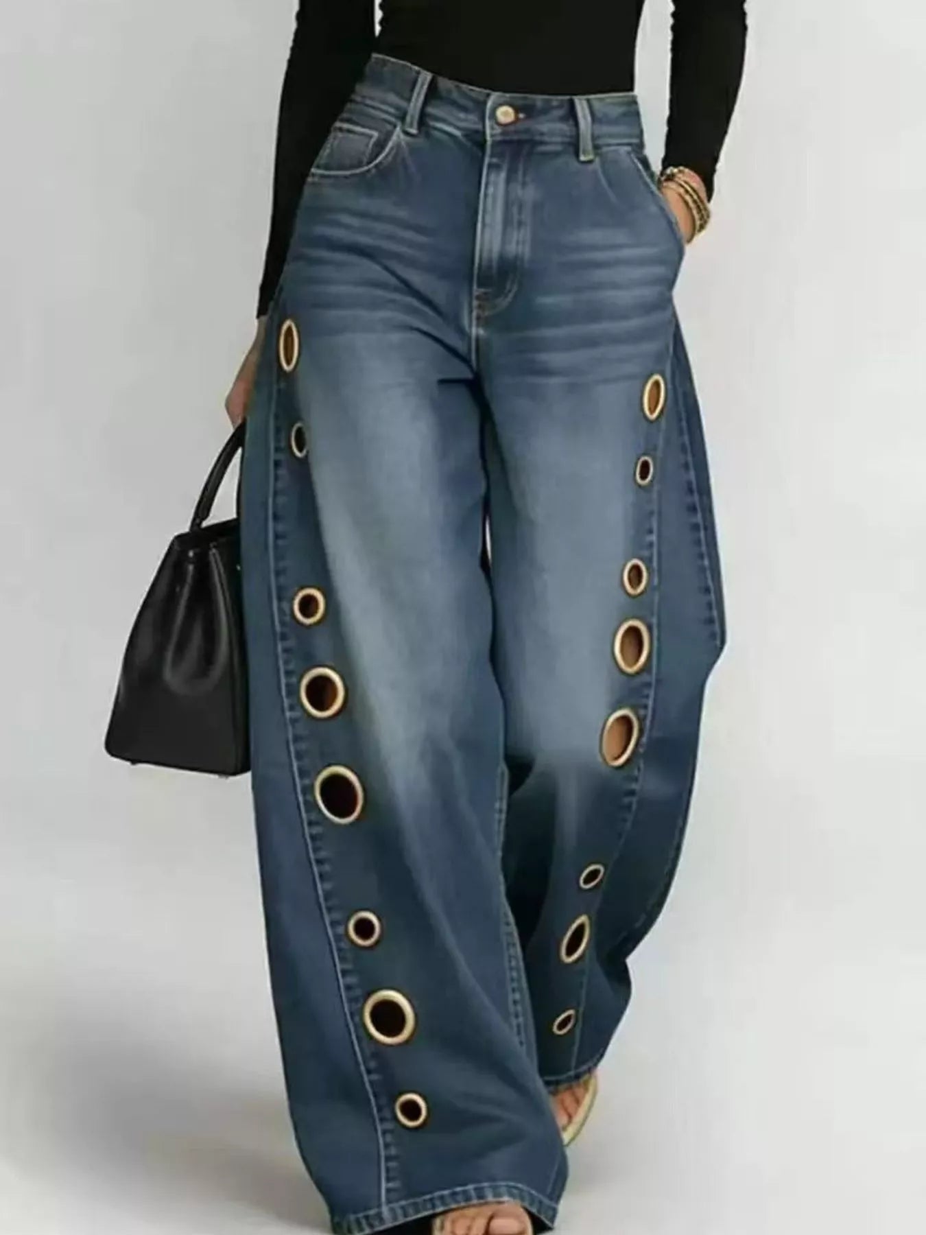 Jean Large à Détails Œillets — Coupe Wide Leg - Bootiky