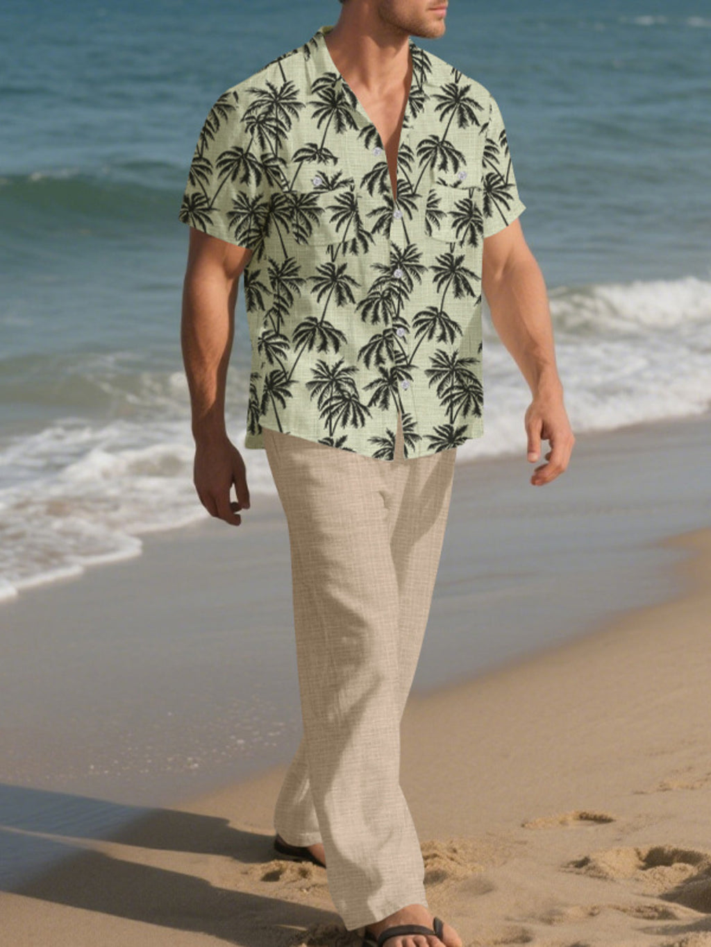 Ensemble d'Été Fluide Oasis – Chemise Palmiers & Pantalon Large Homme, S à 3XL - Bootiky