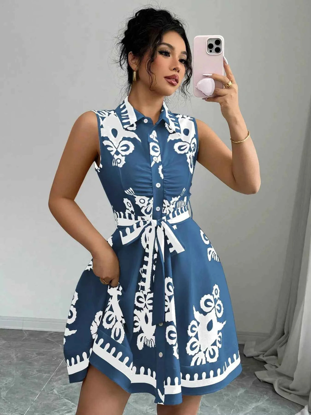 Robe d'Été Froncée Escale Sans Manches – Ceinture à Nouer, S à 2XL - Bootiky
