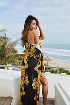 Ensemble de Bain 2 Pièces — Maillot Plongeant & Kimono Imprimé Or - Bootiky