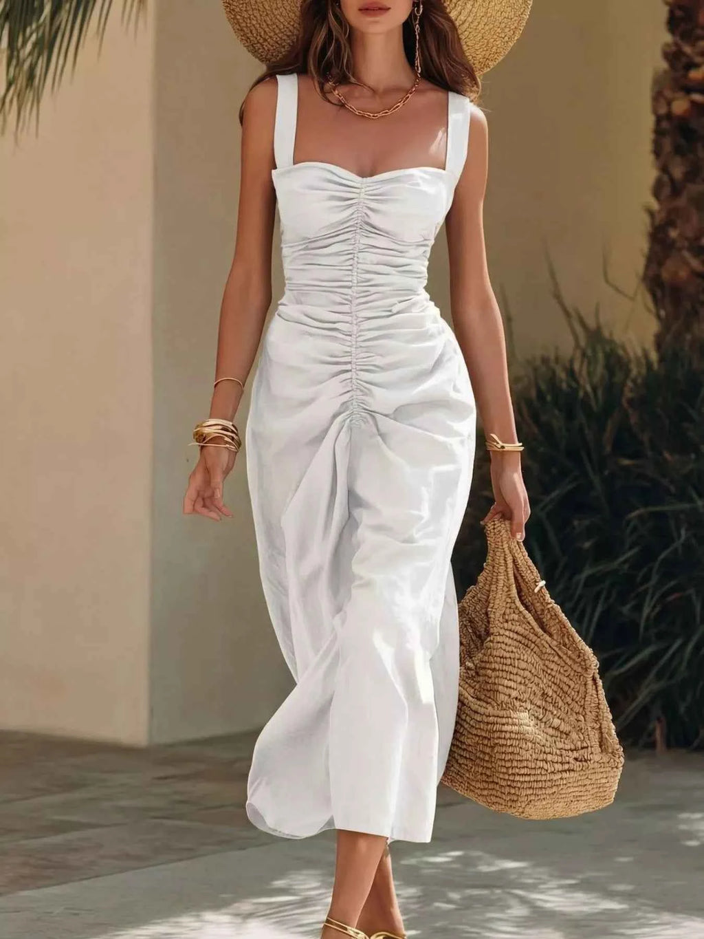 Robe Midi Drapée Amour Col en Cœur – Zip Dos, 6 Coloris, S à 2XL - Bootiky