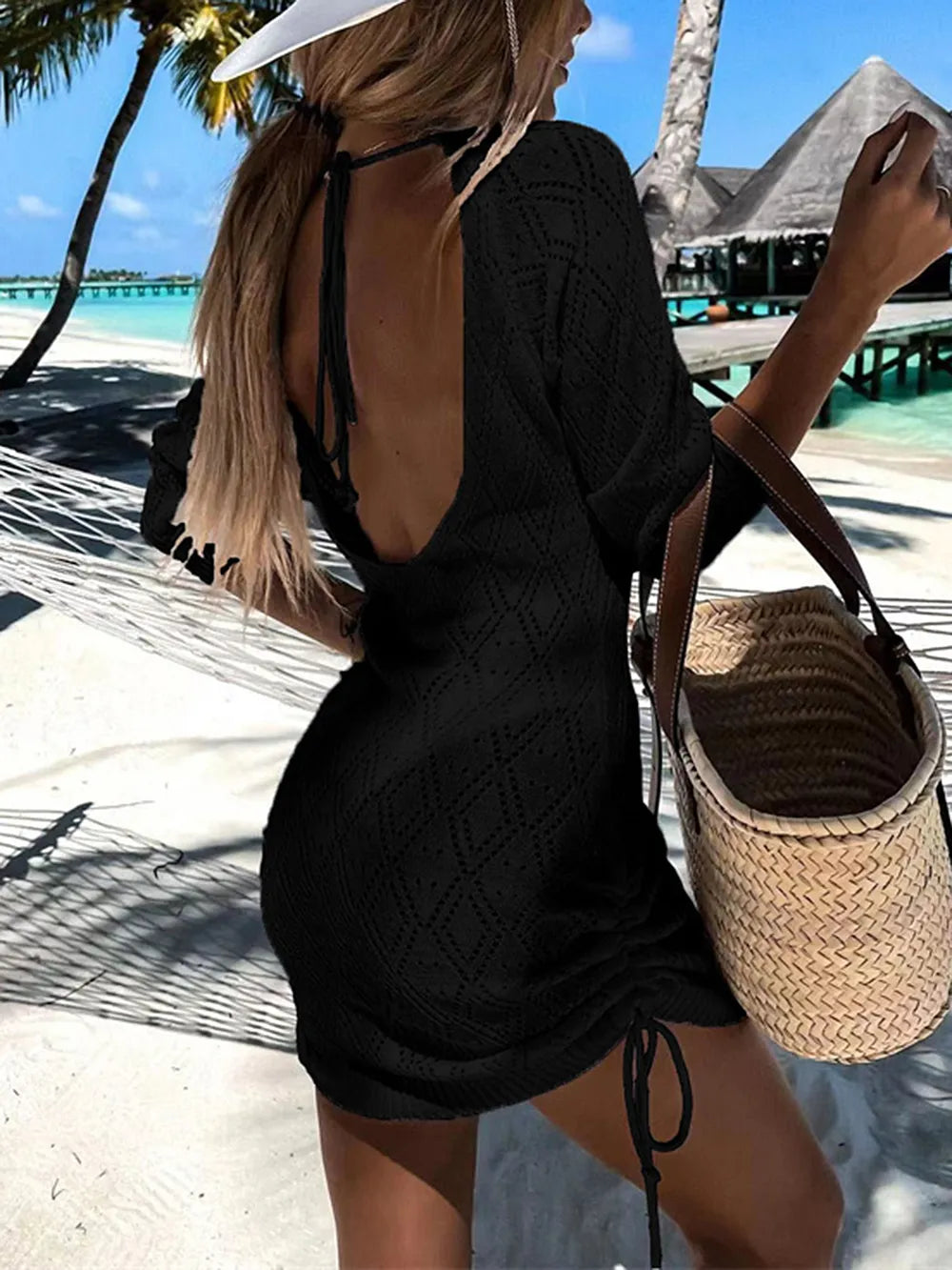 Robe de Plage Cache-Maillot — Dos Nu, Maille Ajoure & Lien Coulissant - Bootiky