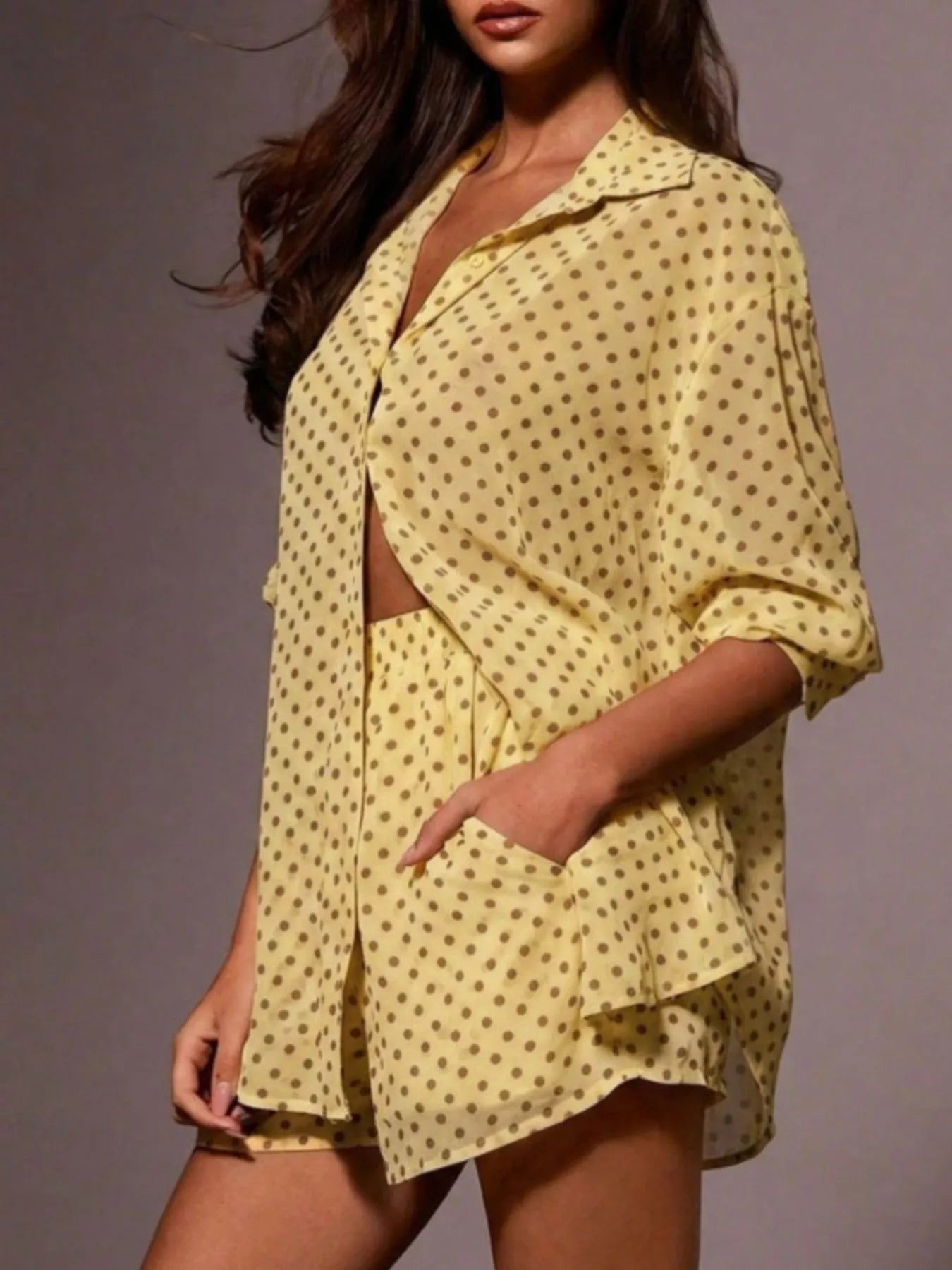 Ensemble chemise boutonnée à pois & short femme – 4 coloris - Bootiky