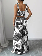 Ensemble crop top smocké imprimé floral & pantalon large femme – 3 coloris - Bootiky