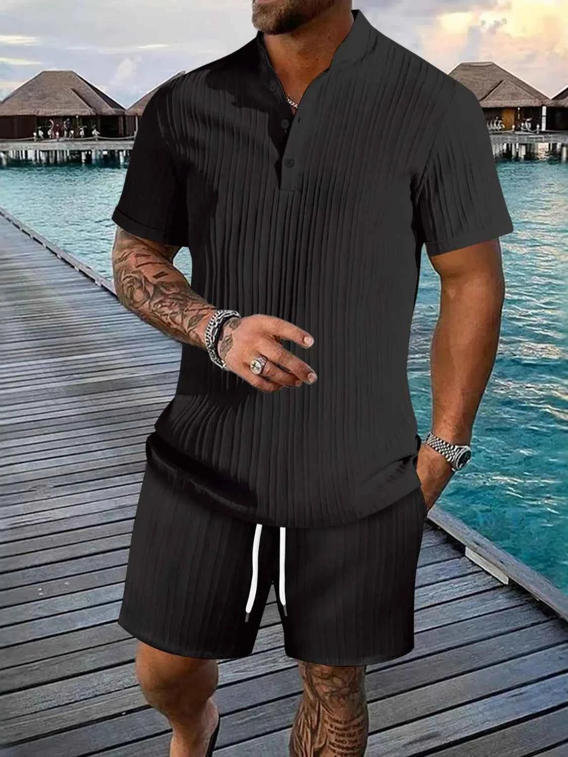 Ensemble Homme 2 Pièces — Haut Boutons Manches Courtes & Short - Bootiky