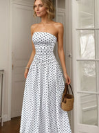 Robe Longue Bustier Retro Polka à Pois – Sans Bretelles, S à XL - Bootiky