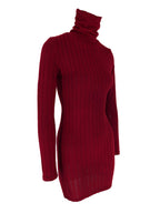 Robe Courte Moulante — Maille Côtelée Col Roulé & Manches Longues - Bootiky