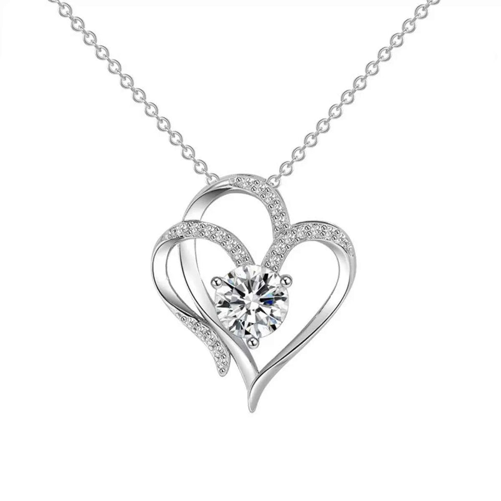 Collier Écrin d'Amour Pendentif Cœur & Zircons – Argent 925, Argent ou Or Rose, Écrin Inclus - Bootiky