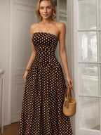 Robe Longue Bustier Retro Polka à Pois – Sans Bretelles, S à XL - Bootiky