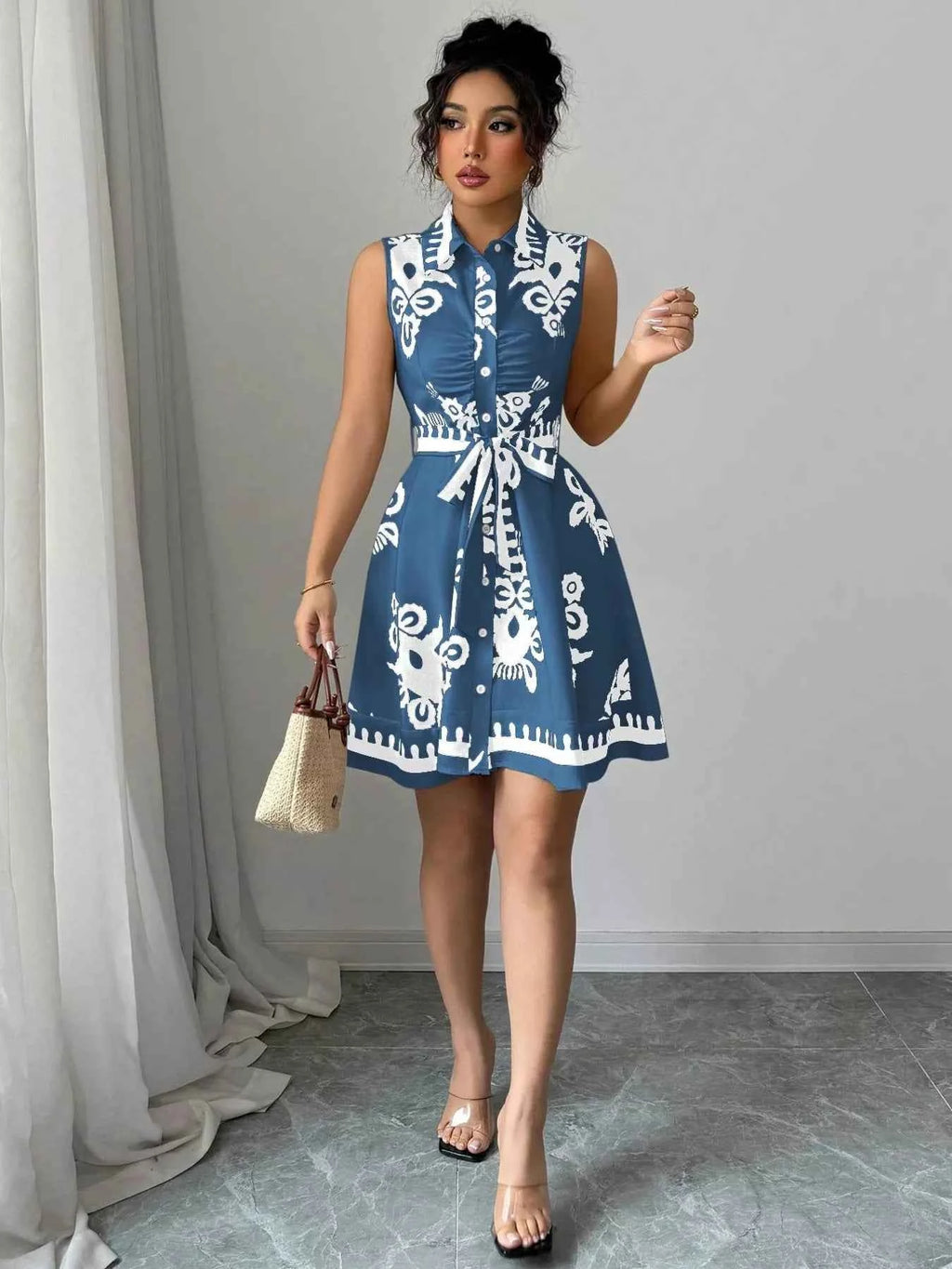 Robe d'Été Froncée Escale Sans Manches – Ceinture à Nouer, S à 2XL - Bootiky