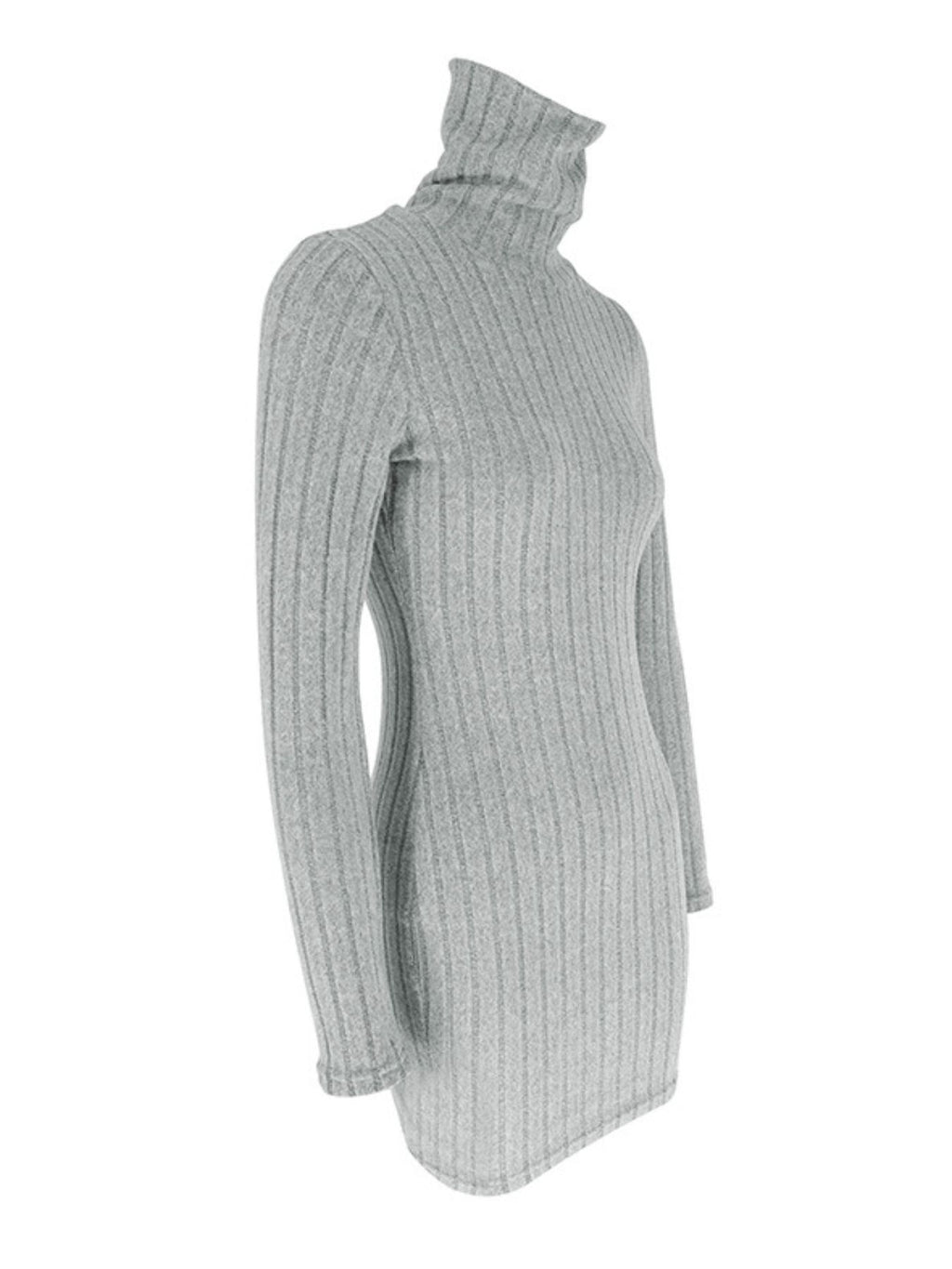 Robe Courte Moulante — Maille Côtelée Col Roulé & Manches Longues - Bootiky