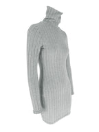 Robe Courte Moulante — Maille Côtelée Col Roulé & Manches Longues - Bootiky