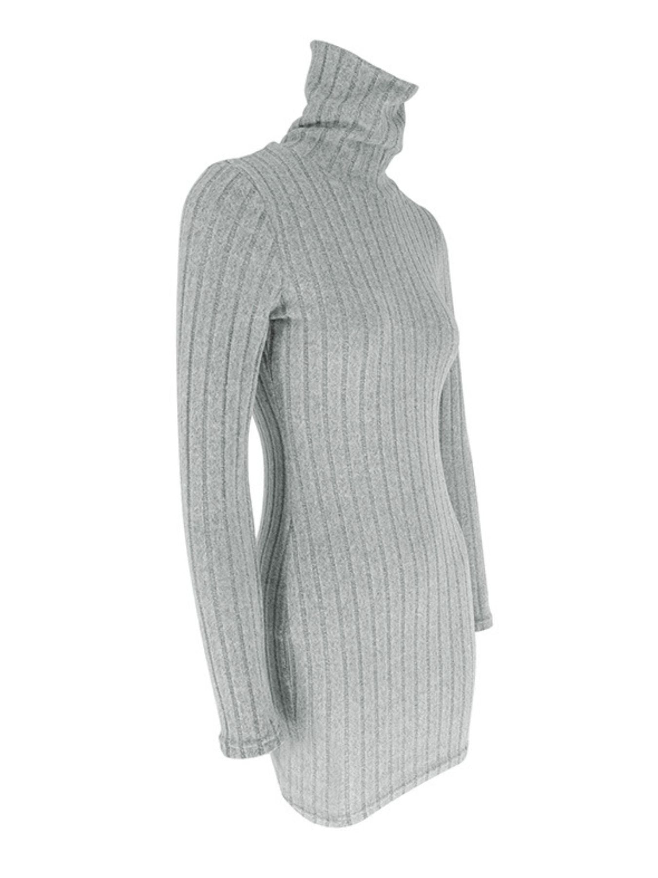 Robe Courte Moulante — Maille Côtelée Col Roulé & Manches Longues - Bootiky