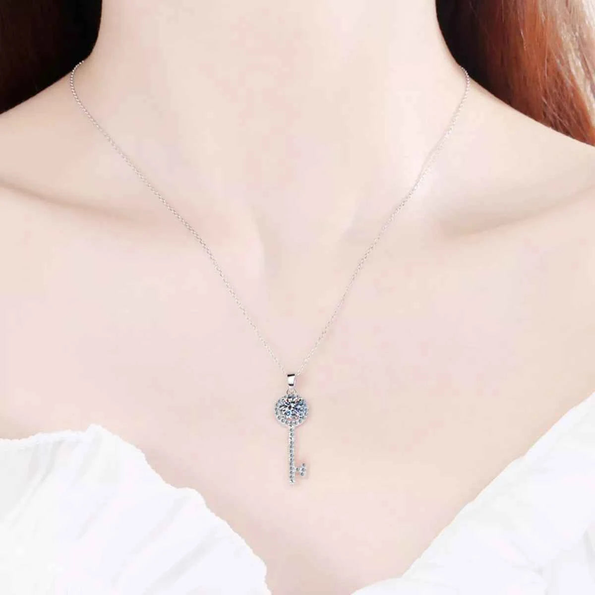 Collier Clé de Prestige Argent 925 & Moissanite 1 Carat – Certificat & Écrin Inclus - Bootiky