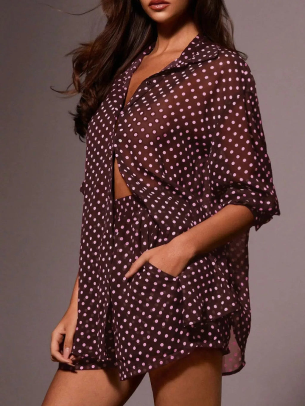 Ensemble chemise boutonnée à pois & short femme – 4 coloris - Bootiky