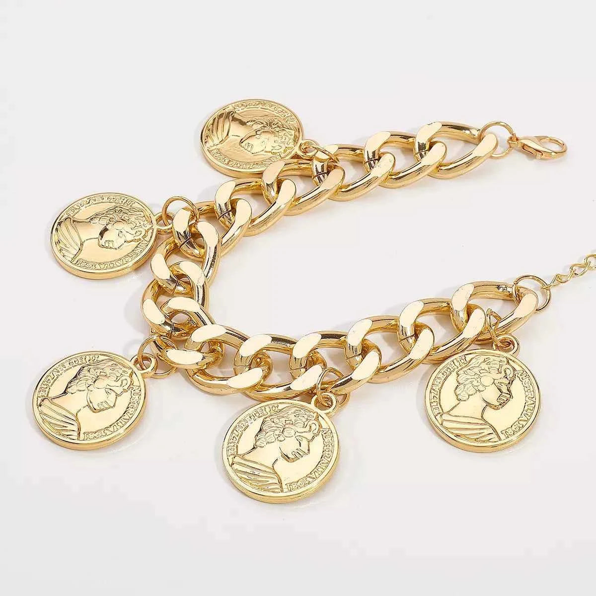 Bracelet Rétro Médina Charms Pièces Plaqué Or 18K – Ajustable, Porté Poignet ou Cheville - Bootiky