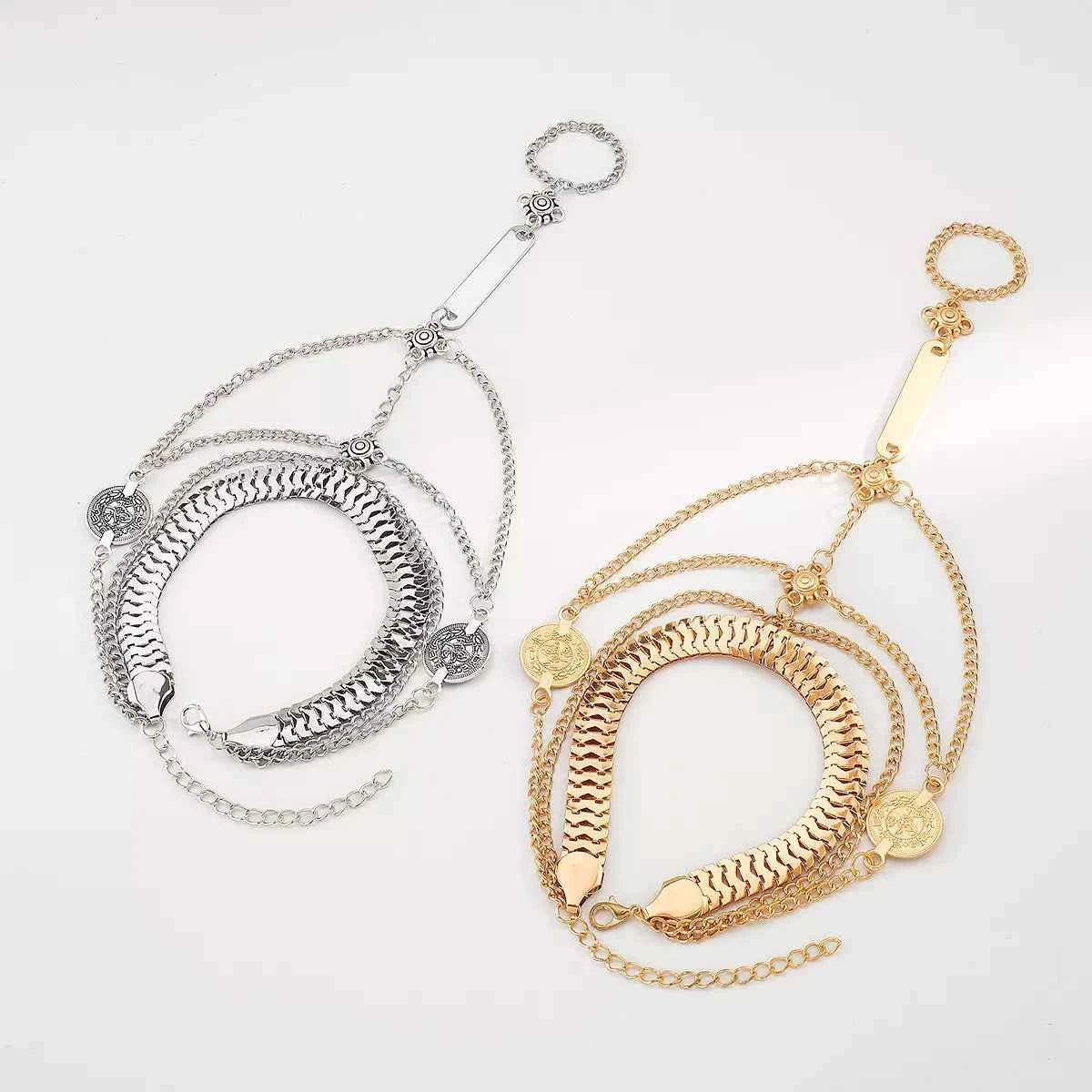 Bracelet de Main Multi-Rangs & Bague Naomi – Plaqué Or 18K ou Argenté, Ajustable - Bootiky