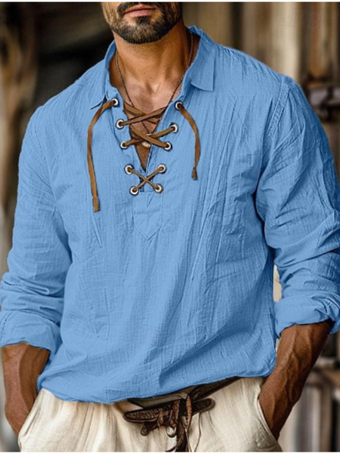 Chemise Homme Vintage — Manches Longues à Lacets Style Bohème - Bootiky