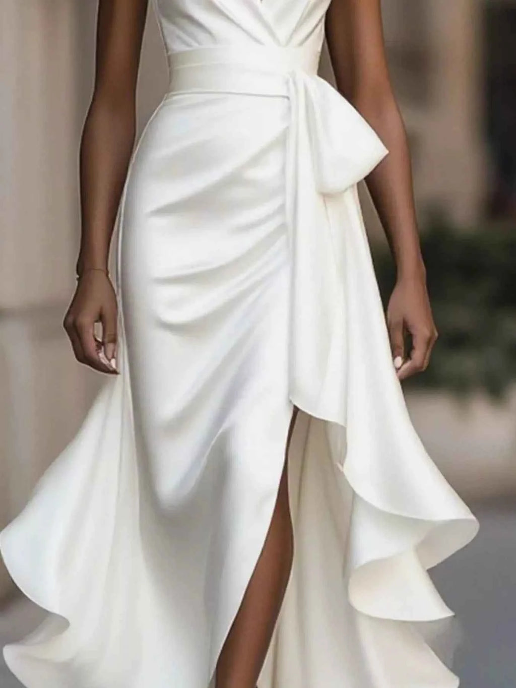 Robe Longue de Soirée Volants Riviera Col Licou – Fente, Ceinture, S à 2XL - Bootiky