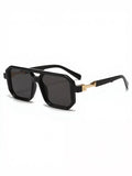 Black oversized square sunglasses with gold hinge detail, trendy fashion accessory
