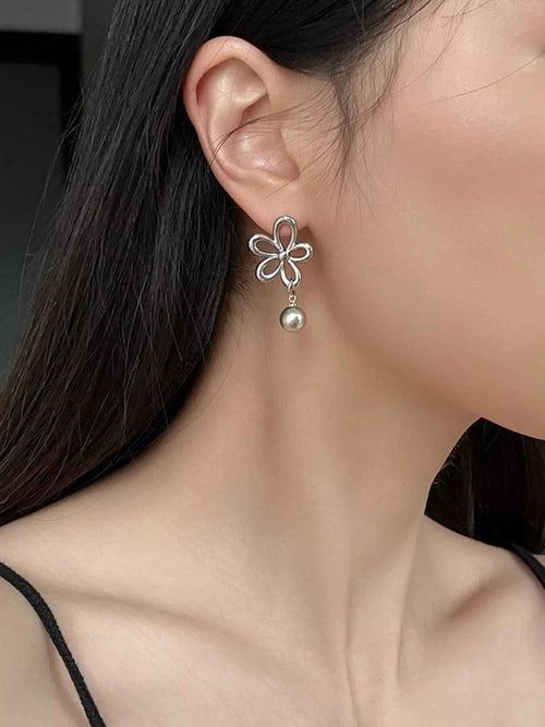 Boucles d'Oreilles Pendantes Fleur & Perles — Argent 925 - Bootiky