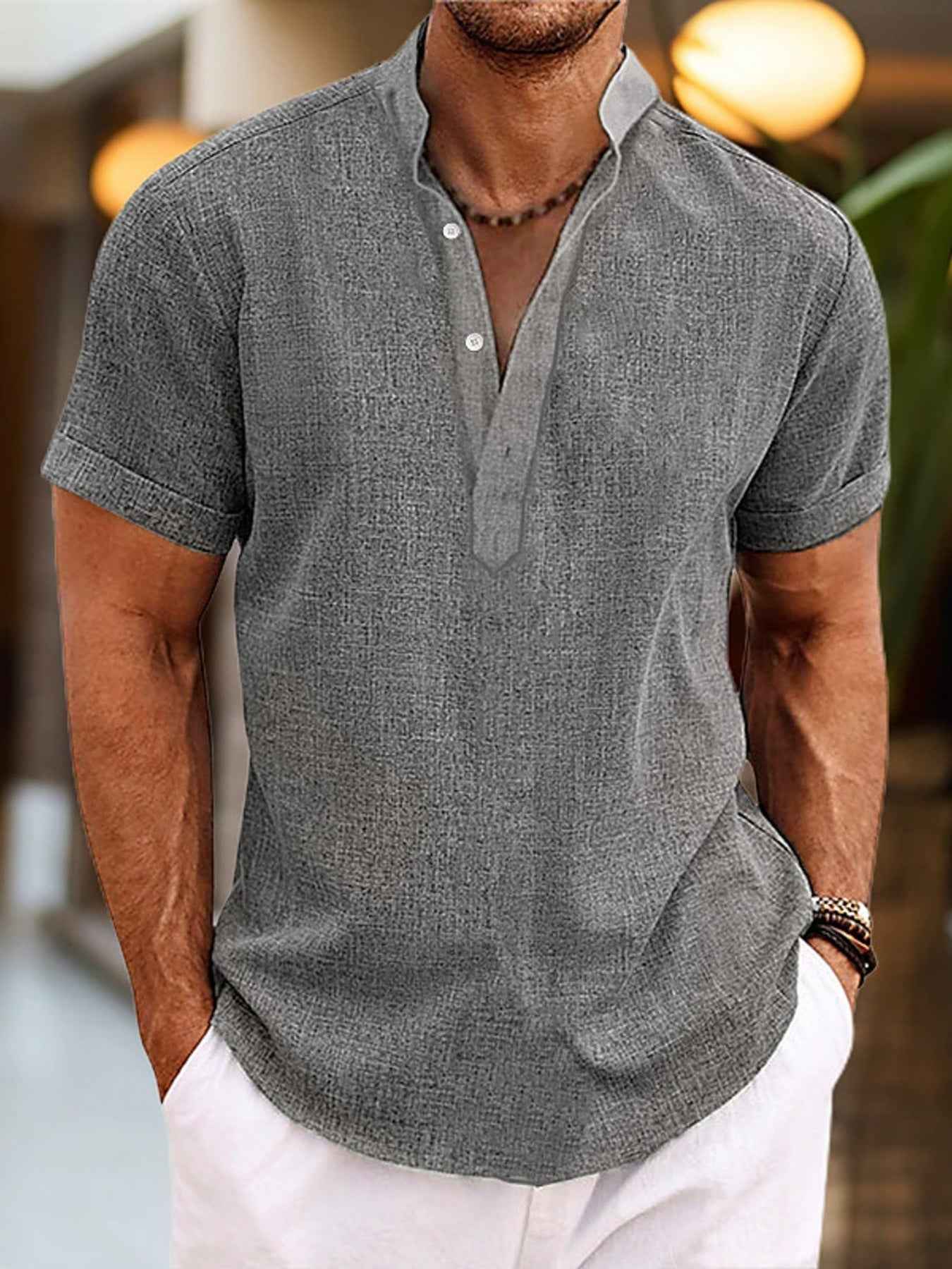 T-shirt Henley homme manches courtes – casual grande taille - Bootiky