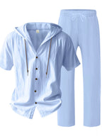 Ensemble Homme Lin — Haut à Capuche Boutonné & Pantalon Large - Bootiky