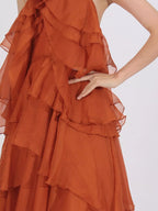 Robe Longue Mousseline — Col Licou, Volants & Mesh (Maxi Dress) - Bootiky