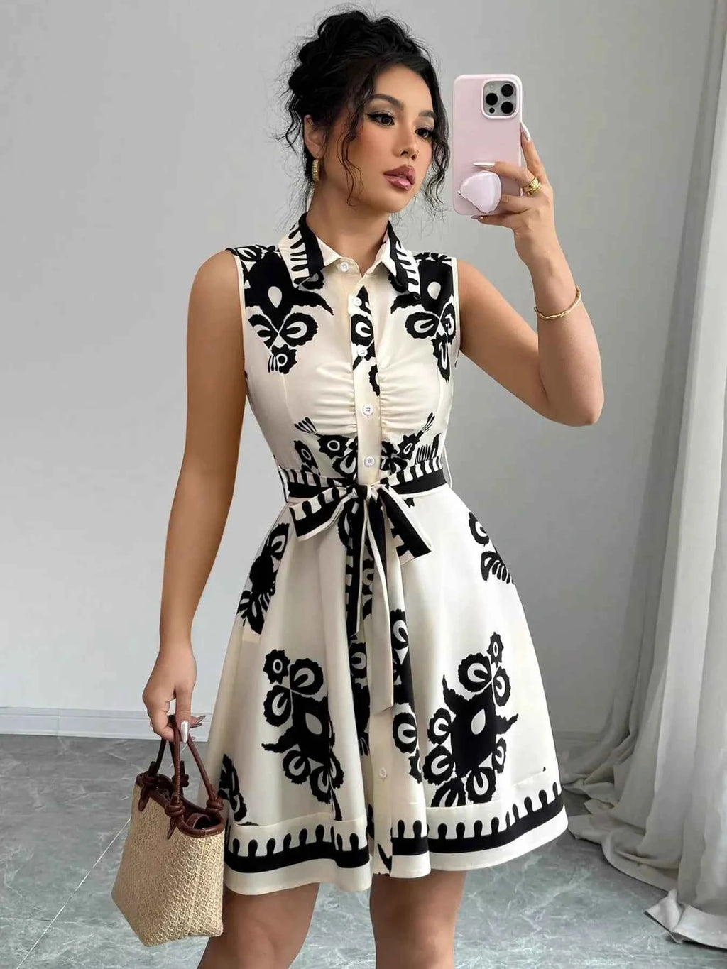 Robe d'Été Froncée Escale Sans Manches – Ceinture à Nouer, S à 2XL - Bootiky