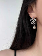 Boucles d'Oreilles Pendantes Fleur & Perles — Argent 925 - Bootiky