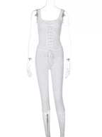 Ensemble tank top laçage & capri femme – 2 coloris White & Black - Bootiky