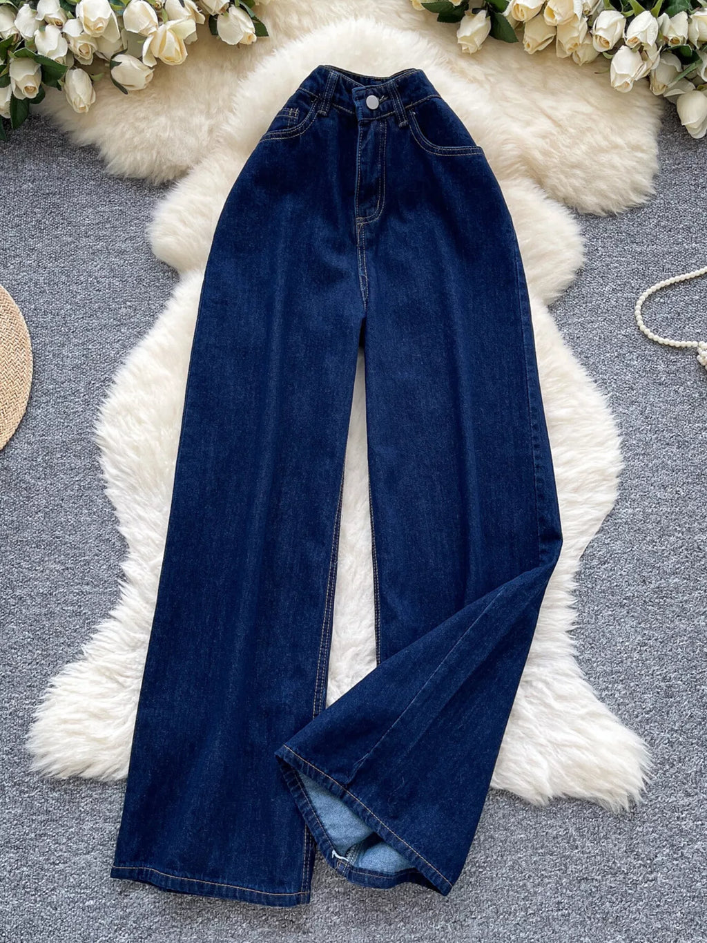 Jean taille haute wide-leg – coupe droite et fente latérale - Bootiky