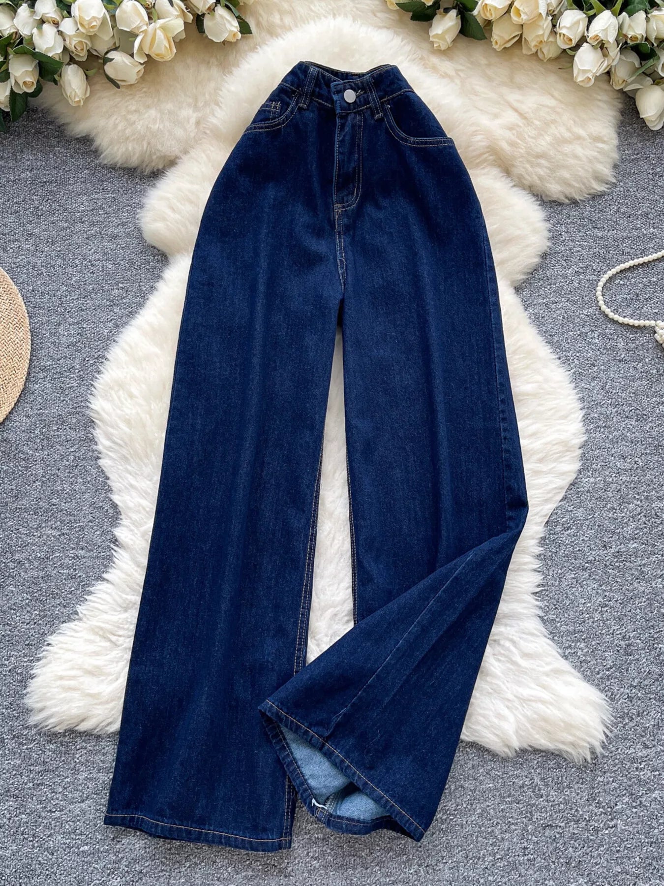 Jean taille haute wide-leg – coupe droite et fente latérale - Bootiky