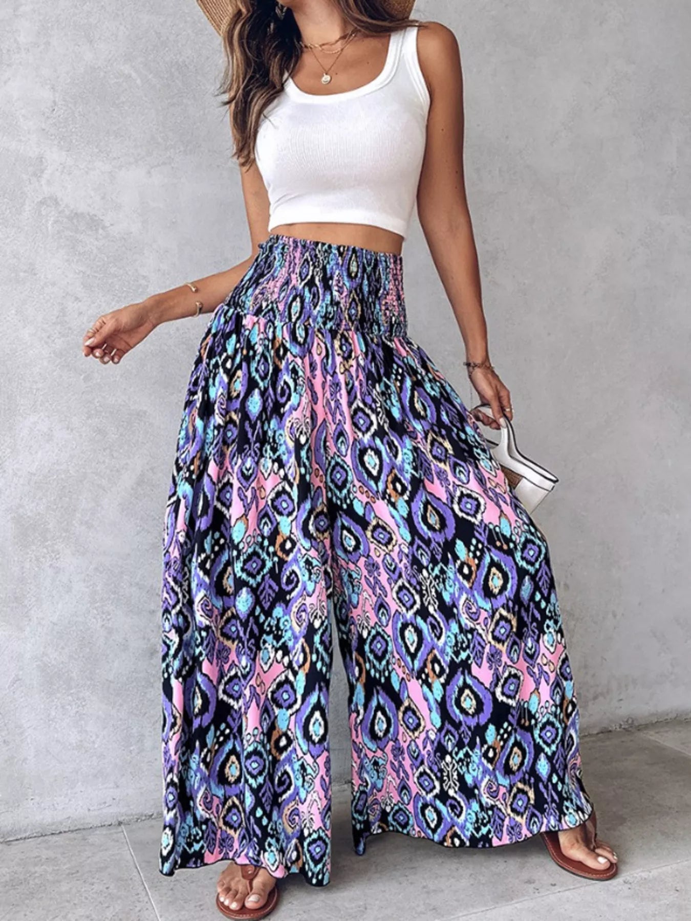 Pantalon Large Imprimé — Taille Smokée & Poches - Bootiky