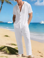 Ensemble Homme Lin — Haut à Capuche Boutonné & Pantalon Large - Bootiky