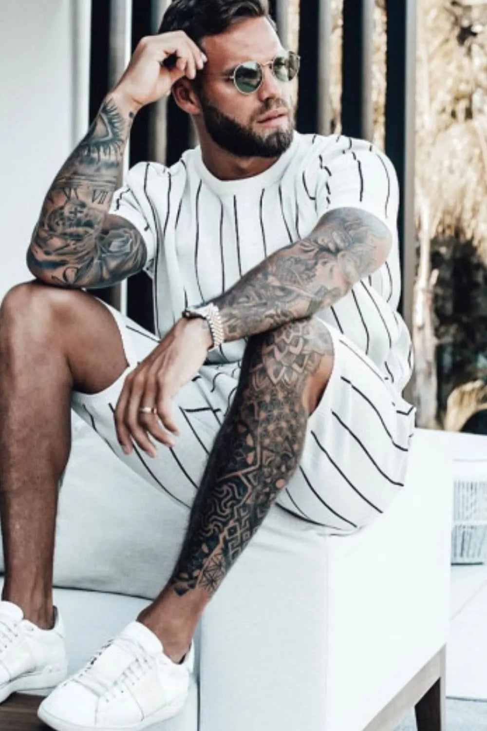 Ensemble Homme Été — Haut Rayé & Short 100% Coton - Bootiky