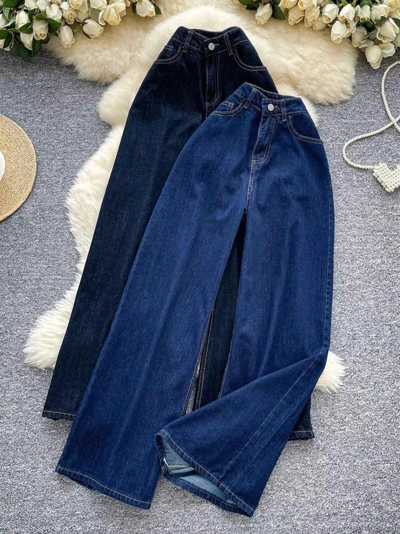 Jean taille haute wide-leg – coupe droite et fente latérale - Bootiky