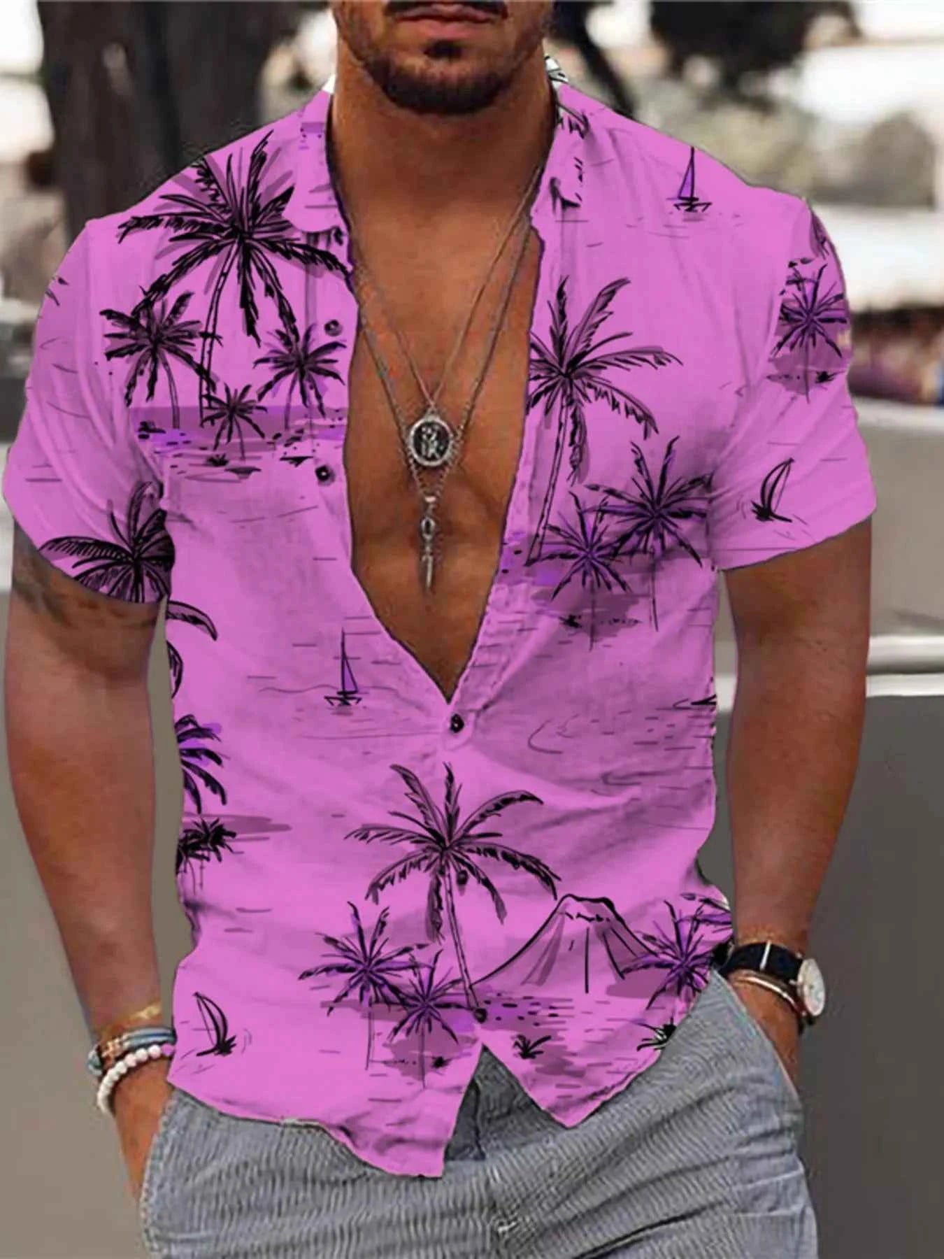 Chemise homme imprimé tropical manches courtes – grande taille - Bootiky