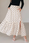 Jupe Maxi Volantée Polka Romance Fendue – Taille Haute, S à 2XL - Bootiky